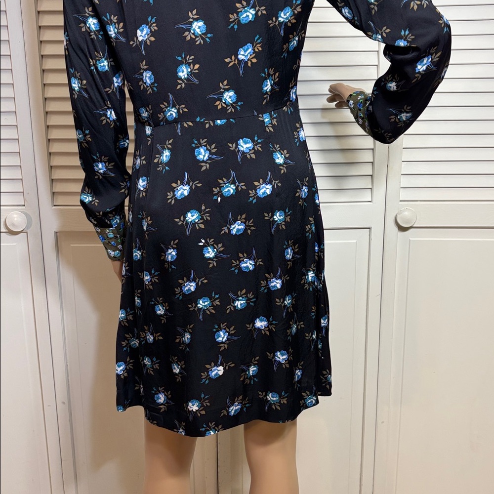 Sandro Black Long-Sleeves Floral Shirt Dress with Blue Rose Print Size 4 - Picture 12 of 16